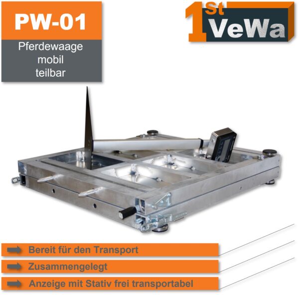 Verpackt für den Transport - die Pferdewaage PW-01 mit Anzeige und Stativ