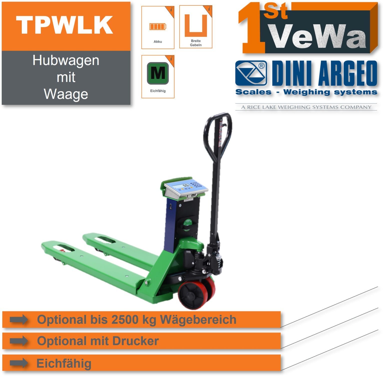 Wiegehubwagen WH-2500 Plus - 2500kg Mit Waage, Tandemrollen