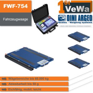 Mobile Fahrzeugewaage FWF-754 mit 4 Plattformen, Auswertung und Drucker