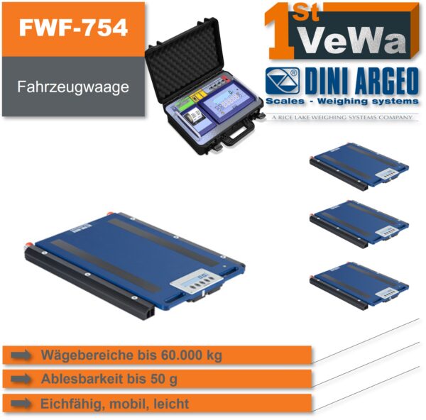 Mobile Fahrzeugewaage FWF-754 mit 4 Plattformen, Auswertung und Drucker